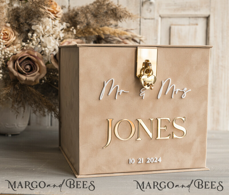 Beige gold Velvet Set Card Box with lock & Polaroid Guestbook & Cards gifts Sign instax instruction sign combo and pens set, fall Wedding Card Box with Lid Instant Instax Guestbook Wedding Money Box Sing Guestbook Set-16