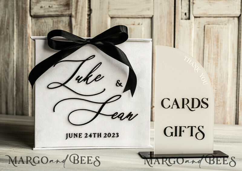 Velvet Set Card Box Guestbook & Sign, Wedding Card Box Instant Instax Guestbook, Black & White Wedding Money Box Sing Guestbook Set, BWs-11