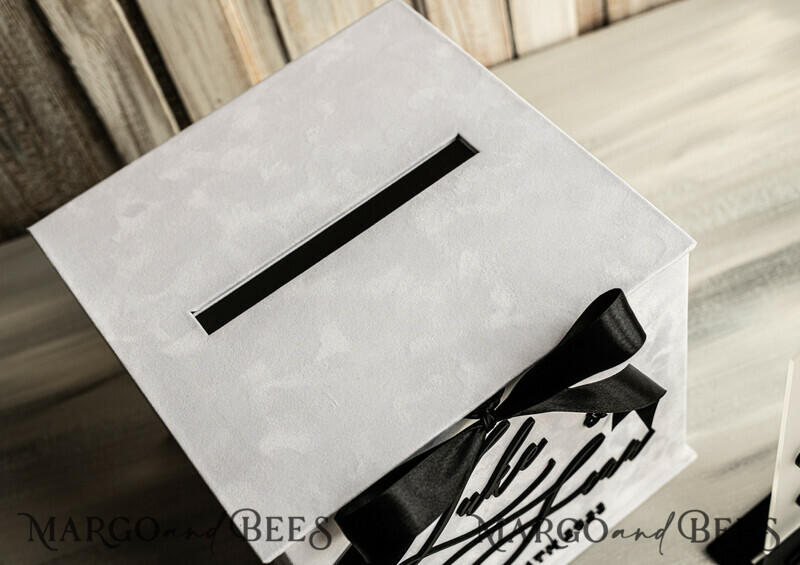 Velvet Set Card Box Guestbook & Sign, Wedding Card Box Instant Instax Guestbook, Black & White Wedding Money Box Sing Guestbook Set, BWs-13