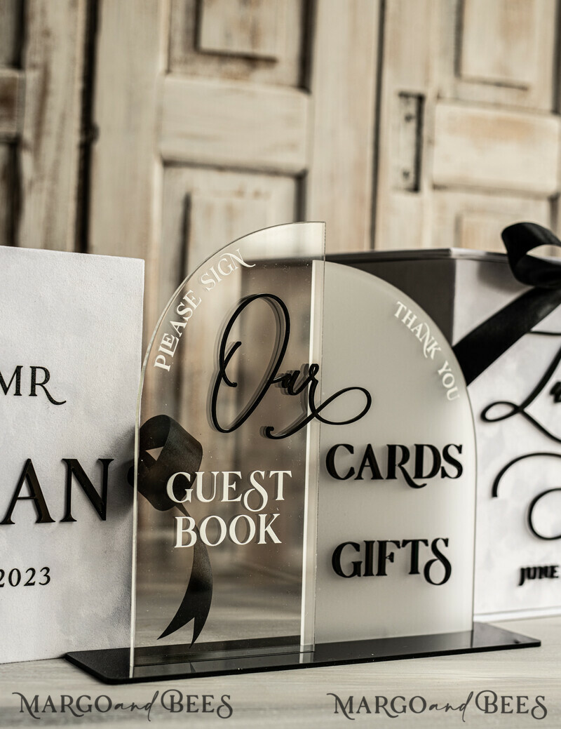 Velvet Set Card Box Guestbook & Sign, Wedding Card Box Instant Instax Guestbook, Black & White Wedding Money Box Sing Guestbook Set, BWs-9