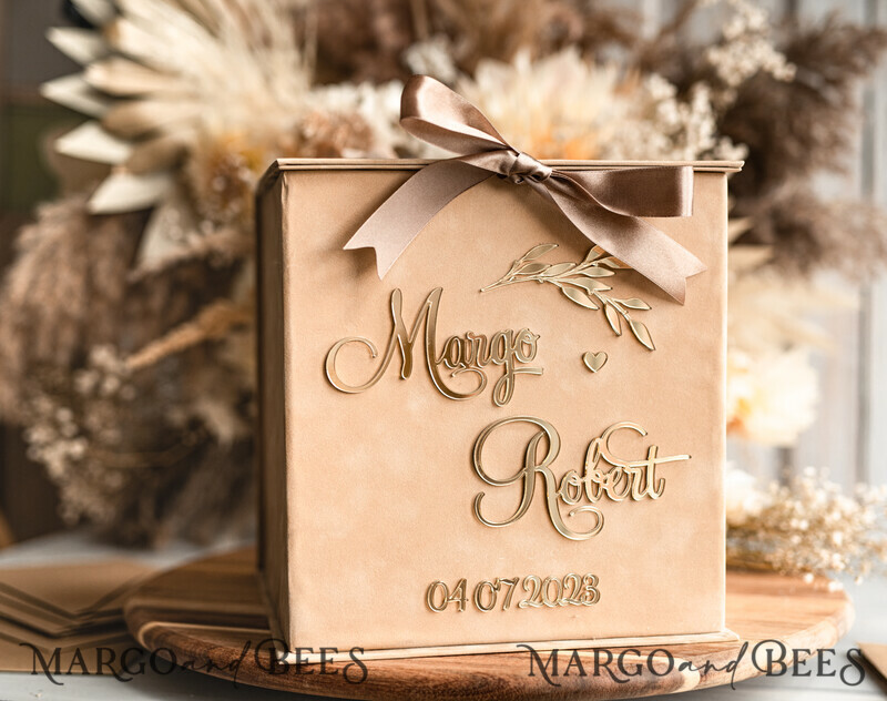 Gift Card Box, Velvet Beige wedding wishing well money gift card box-1