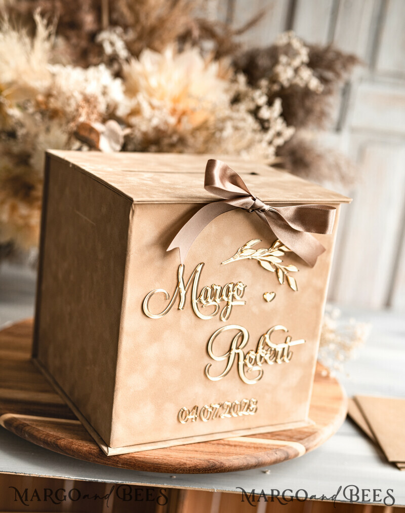 Gift Card Box, Velvet Beige wedding wishing well money gift card box-3