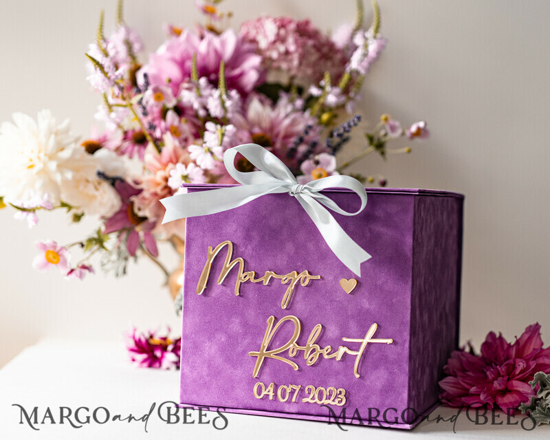 Gift Card Box, Velvet Purple wedding wishing well gift card box-5