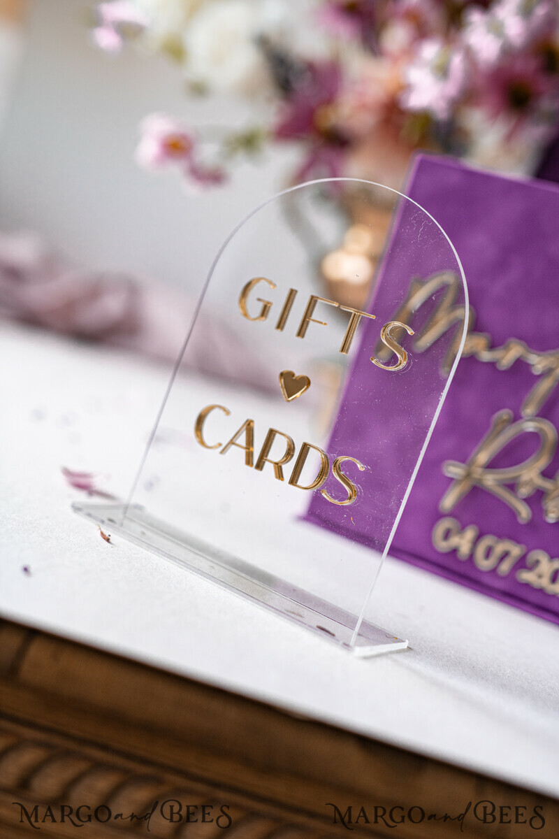 Gift Card Box & arch Sign Set , Velvet Purple wedding wishing well money gift card box-2