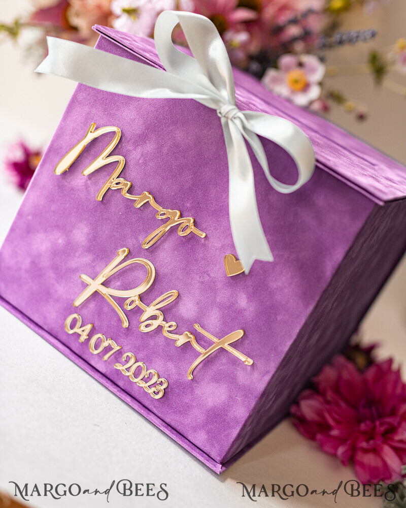Gift Card Box & arch Sign Set , Velvet Purple wedding wishing well money gift card box-19