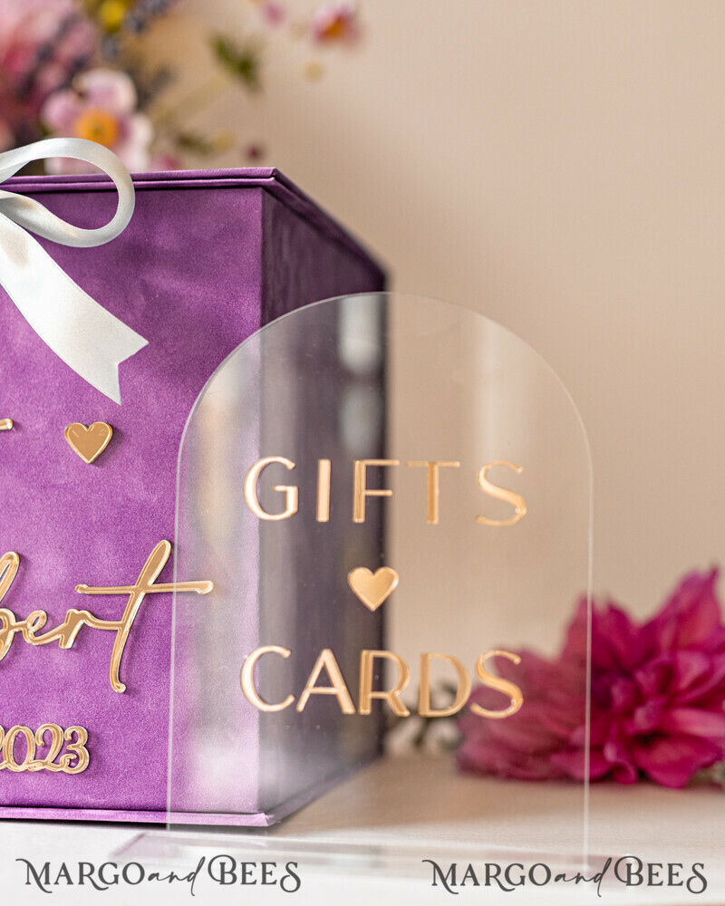 Gift Card Box & arch Sign Set , Velvet Purple wedding wishing well money gift card box-6