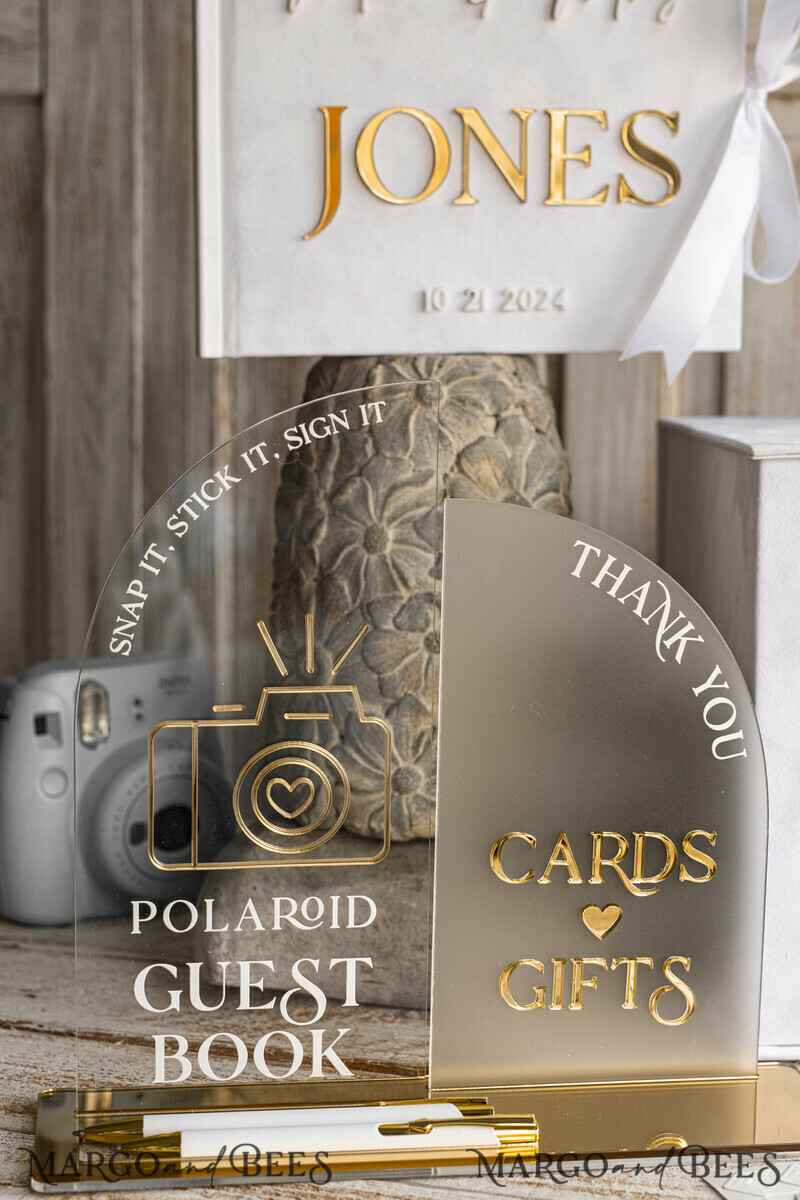 White gold Velvet Set Card Box with lock & Polaroid Guestbook & Cards gifts Sign and instax instruction sign combo and pens set, Wedding Card Box with Lid Instant Instax Guestbook Wedding Money Box Sing Guestbook Set. White and gold wedding. -20