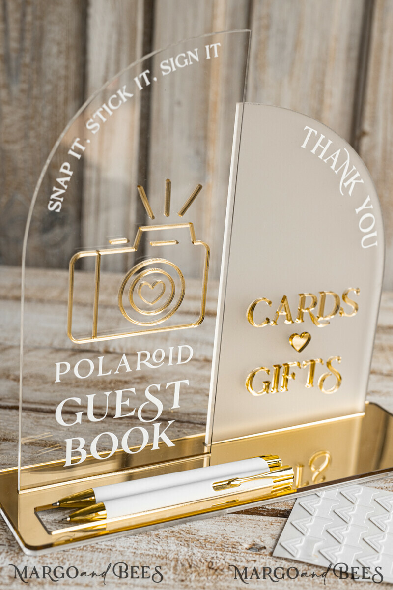 White gold Velvet Set Card Box with lock & Polaroid Guestbook & Cards gifts Sign and instax instruction sign combo and pens set, Wedding Card Box with Lid Instant Instax Guestbook Wedding Money Box Sing Guestbook Set. White and gold wedding. -29