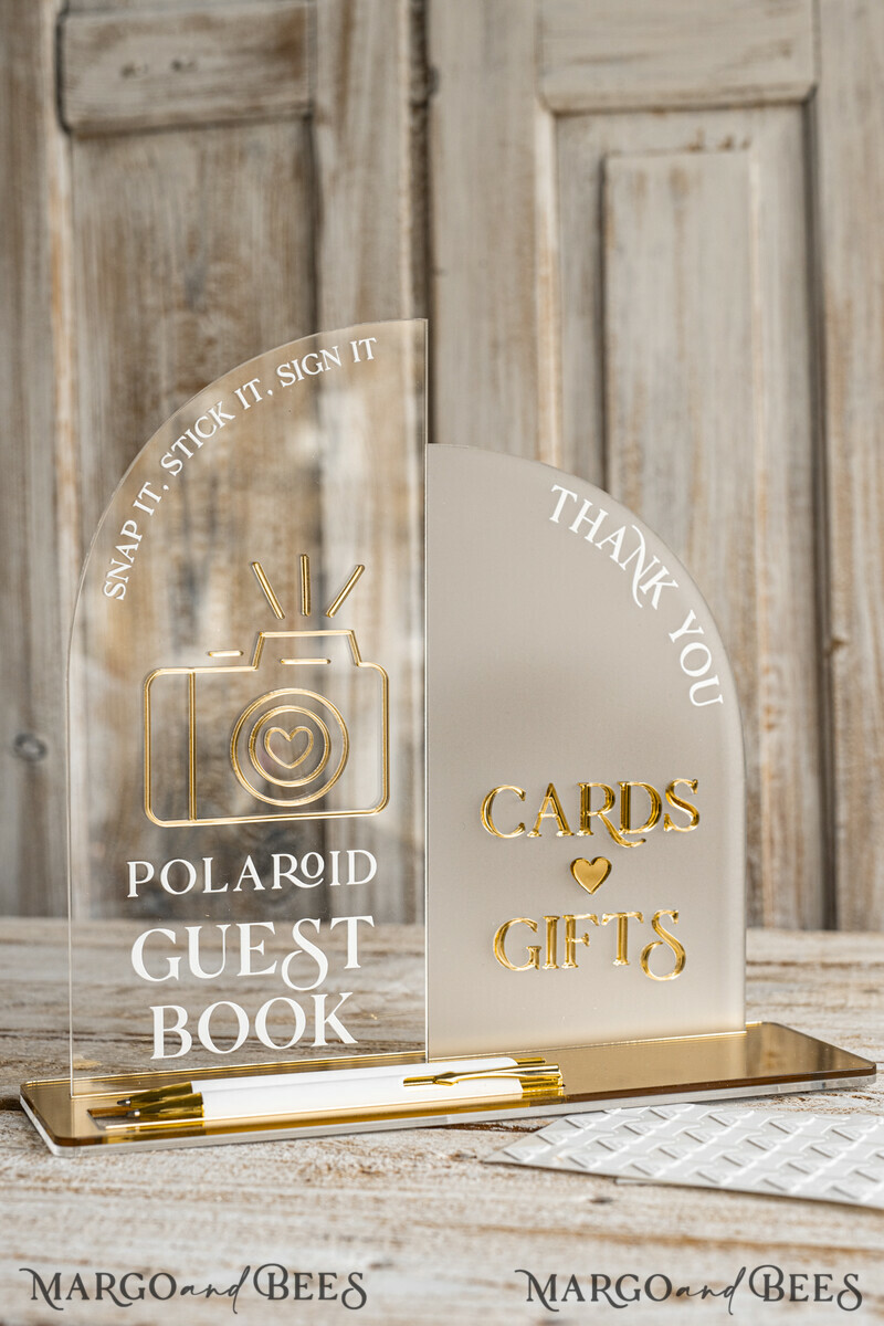 White gold Velvet Set Card Box with lock & Polaroid Guestbook & Cards gifts Sign and instax instruction sign combo and pens set, Wedding Card Box with Lid Instant Instax Guestbook Wedding Money Box Sing Guestbook Set. White and gold wedding. -31
