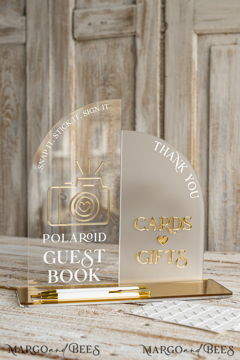 White gold Velvet Set Card Box with lock & Polaroid Guestbook & Cards gifts Sign and instax instruction sign combo and pens set, Wedding Card Box with Lid Instant Instax Guestbook Wedding Money Box Sing Guestbook Set. White and gold wedding. -32