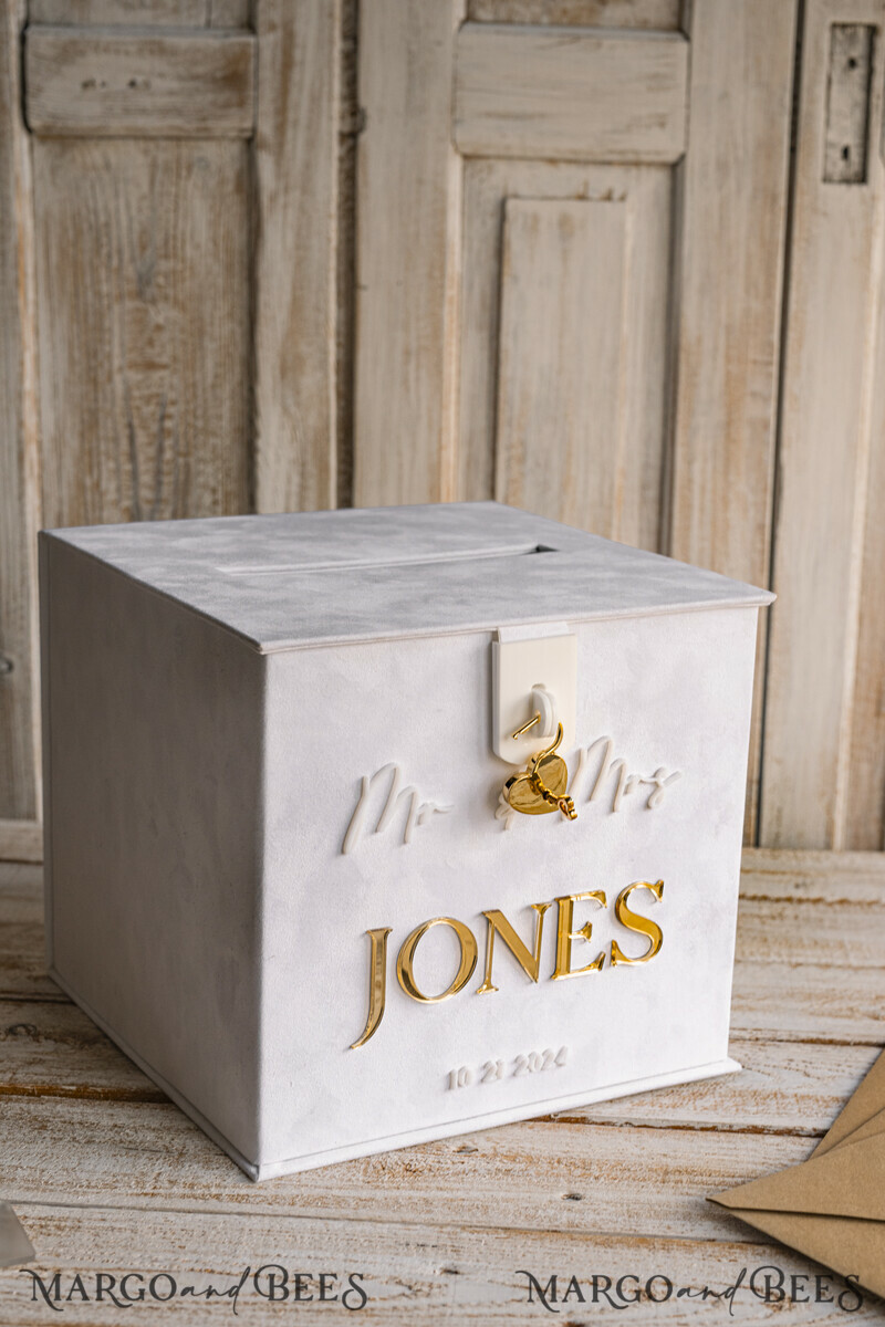 White gold Velvet Set Card Box with lock & Polaroid Guestbook & Cards gifts Sign and instax instruction sign combo and pens set, Wedding Card Box with Lid Instant Instax Guestbook Wedding Money Box Sing Guestbook Set. White and gold wedding. -39