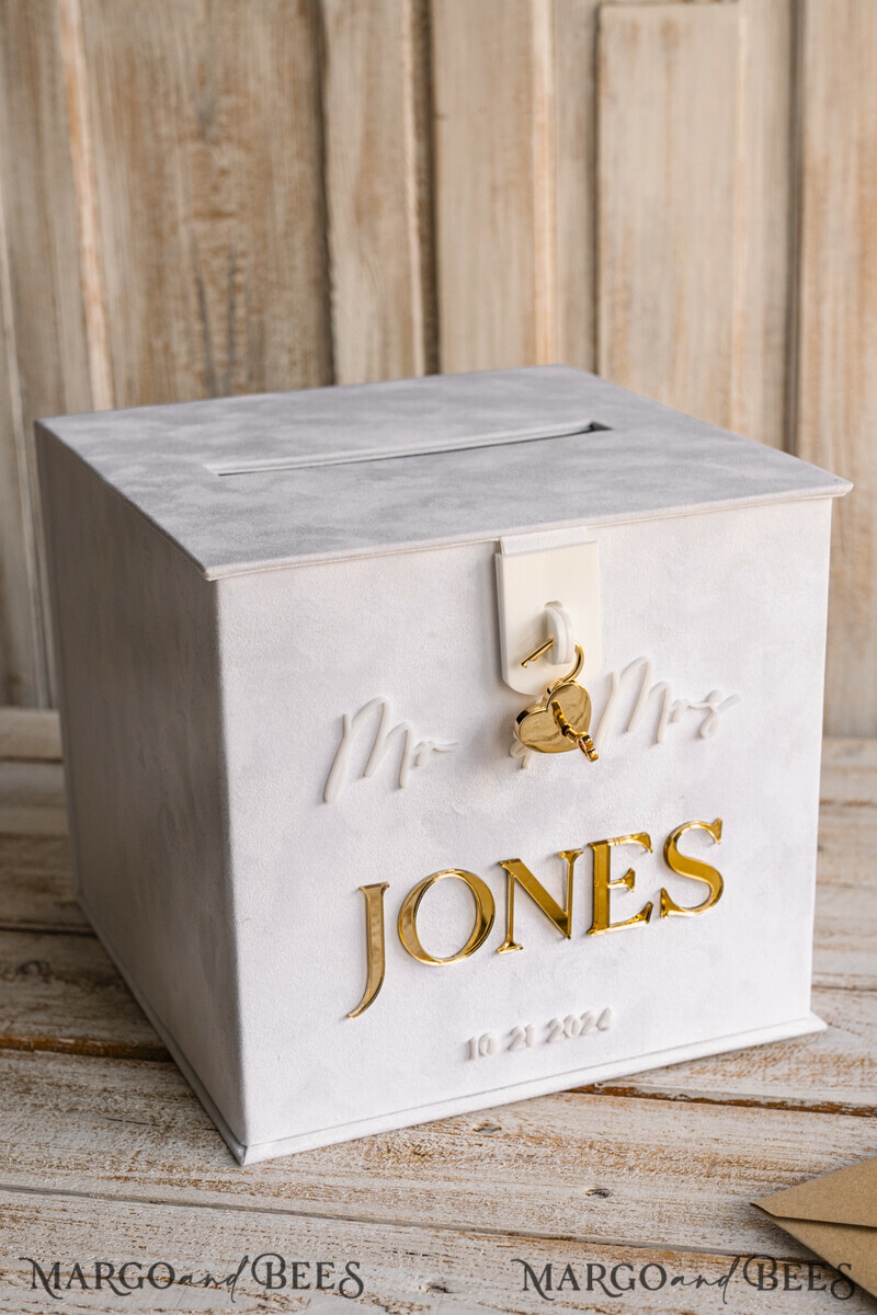 White gold Velvet Set Card Box with lock & Polaroid Guestbook & Cards gifts Sign and instax instruction sign combo and pens set, Wedding Card Box with Lid Instant Instax Guestbook Wedding Money Box Sing Guestbook Set. White and gold wedding. -35
