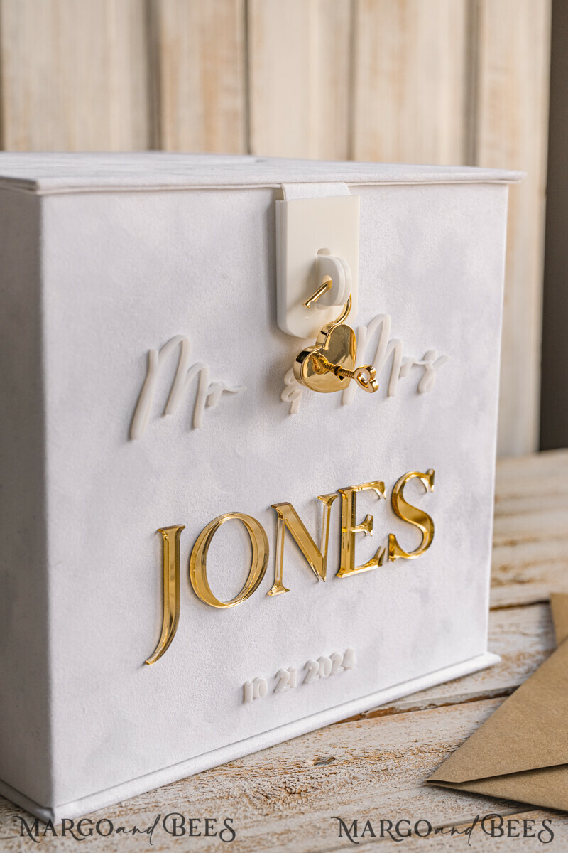 White gold Velvet Set Card Box with lock & Polaroid Guestbook & Cards gifts Sign and instax instruction sign combo and pens set, Wedding Card Box with Lid Instant Instax Guestbook Wedding Money Box Sing Guestbook Set. White and gold wedding. -41