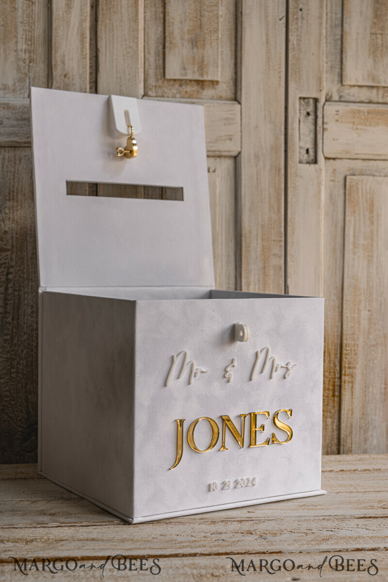 White gold Velvet Set Card Box with lock & Polaroid Guestbook & Cards gifts Sign and instax instruction sign combo and pens set, Wedding Card Box with Lid Instant Instax Guestbook Wedding Money Box Sing Guestbook Set. White and gold wedding. -45