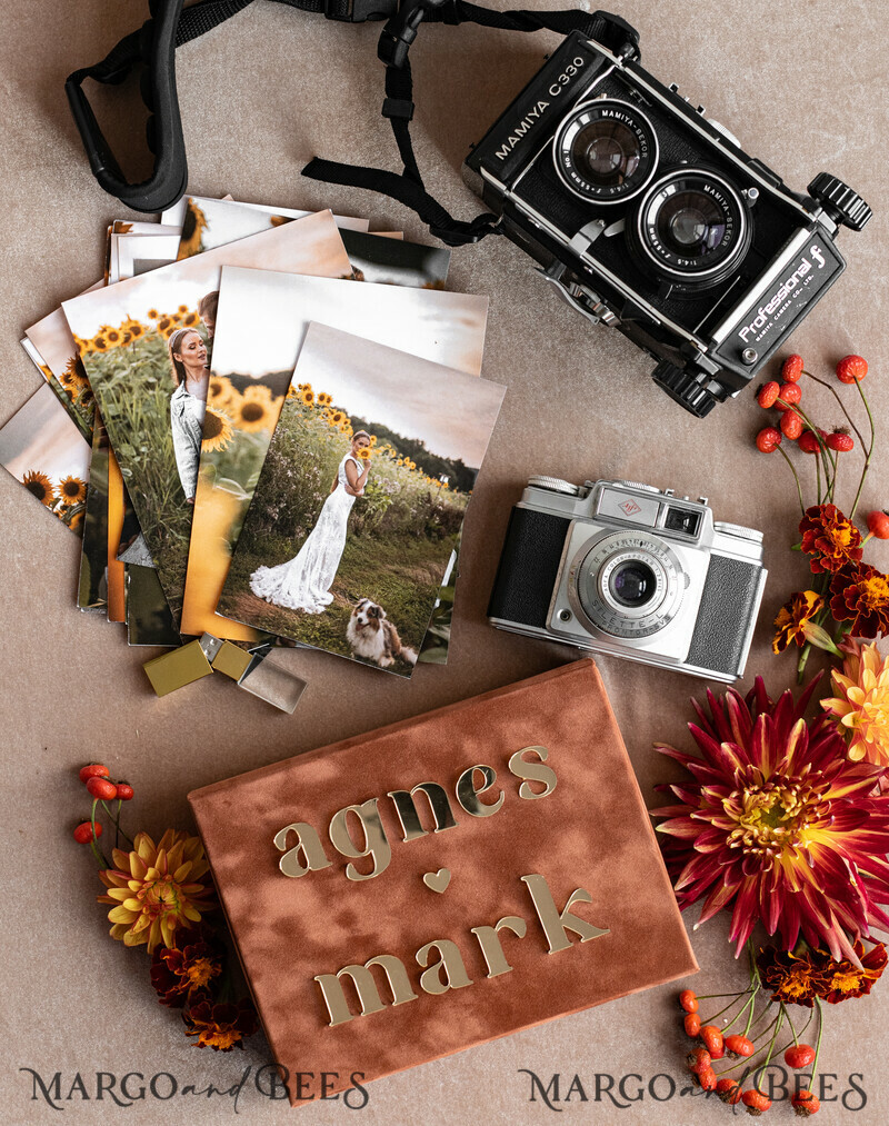 Terracotta Velvet Photo Box Photographer Box Wedding Memory Box, Burnt Orange Custom Keepsake Box, Rust Photographer Gifts for Clients-2