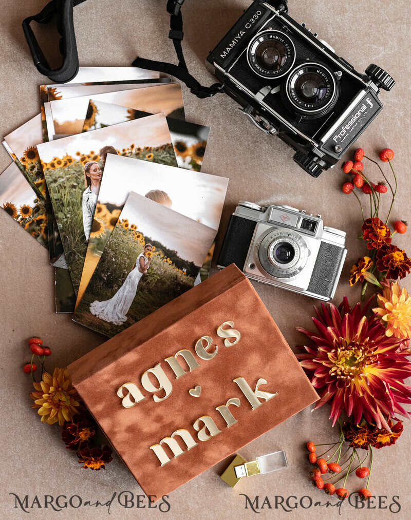 Terracotta Velvet Photo Box Photographer Box Wedding Memory Box, Burnt Orange Custom Keepsake Box, Rust Photographer Gifts for Clients-4