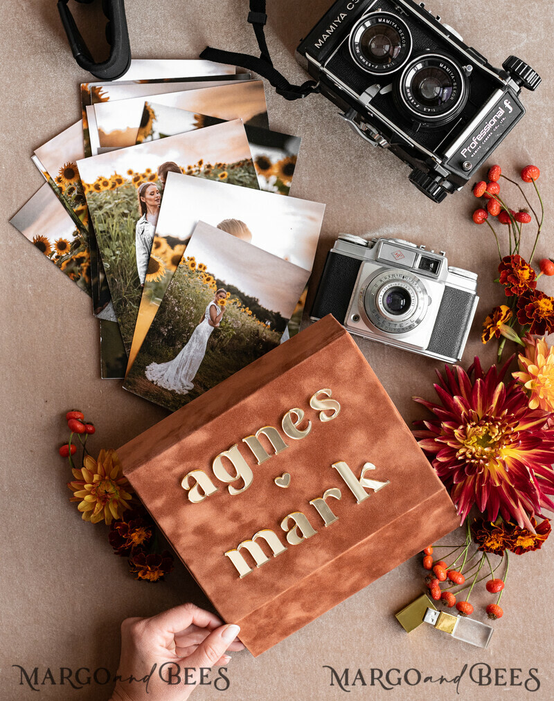 Terracotta Velvet Photo Box Photographer Box Wedding Memory Box, Burnt Orange Custom Keepsake Box, Rust Photographer Gifts for Clients-0