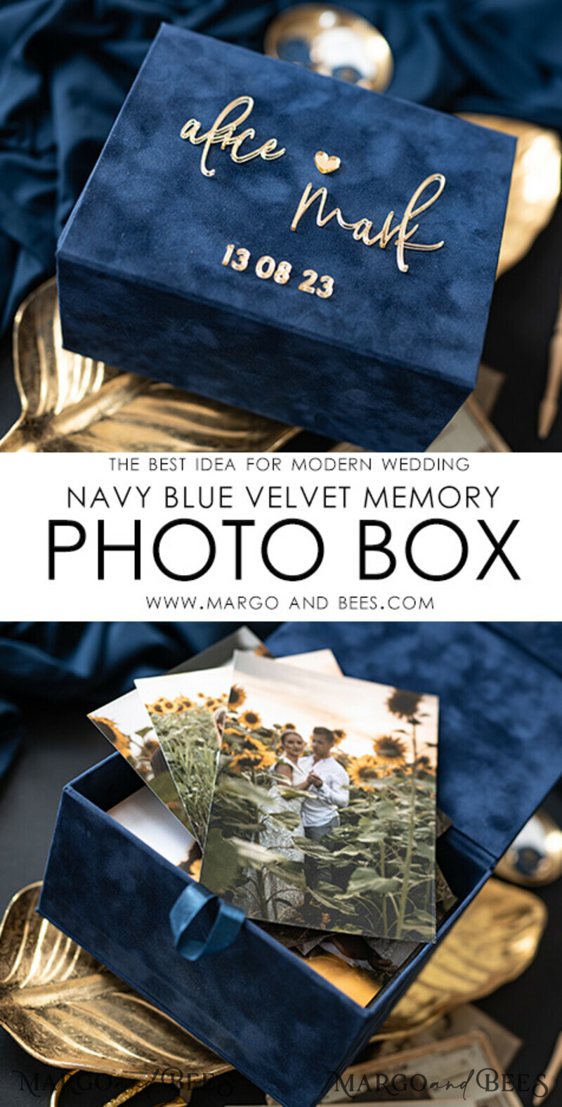 Velvet Photo Box Photographer Box Wedding Memory Box, Custom Keepsake Box-3