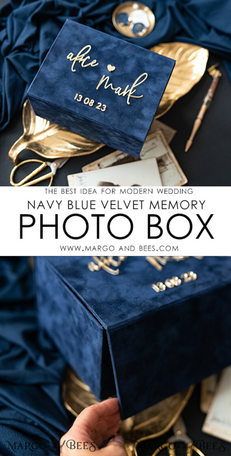 Velvet Photo Box Photographer Box Wedding Memory Box, Custom Keepsake Box-7