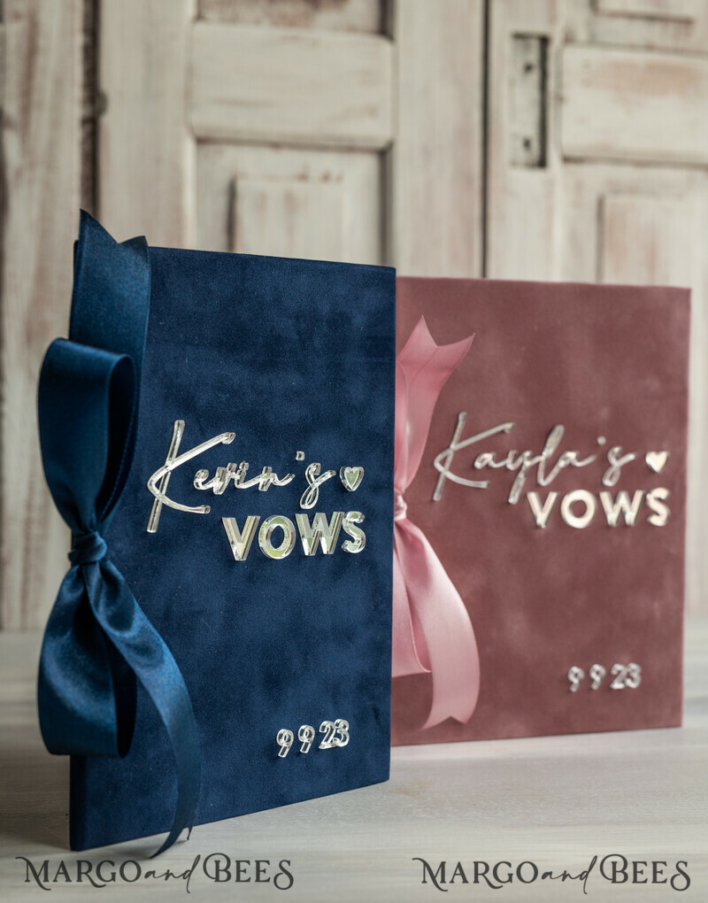 Navy Blue and Blush Pink Velvet Bundle Wedding Keepsake Set- Guestbook & sign, His Hers Wedding Vows, Photobox for pictures-11