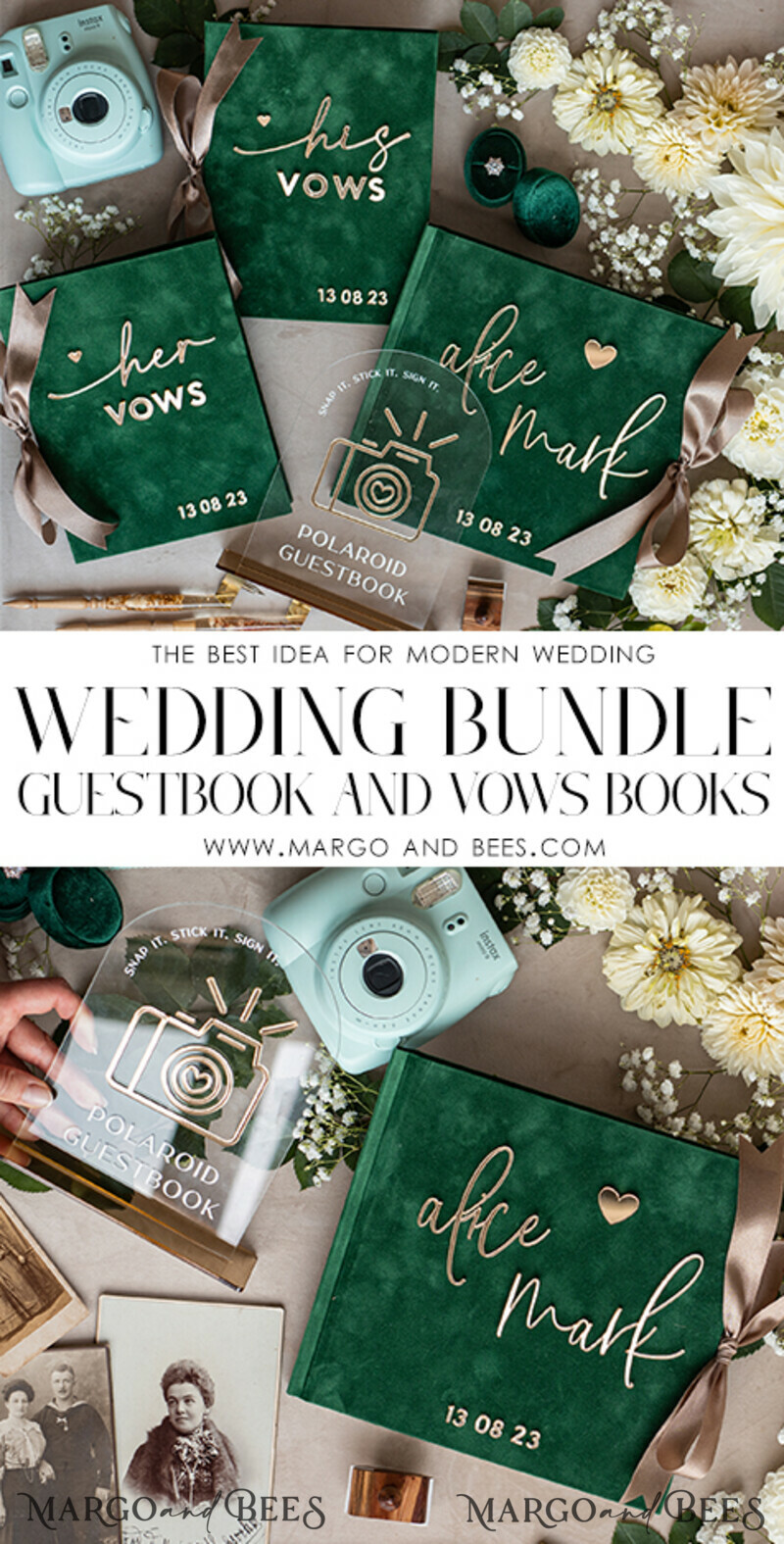 Bundle Presonalised Wedding Guest Book & Custom Made Wedding Vows set of two - Bundle guestbook and vows books-3