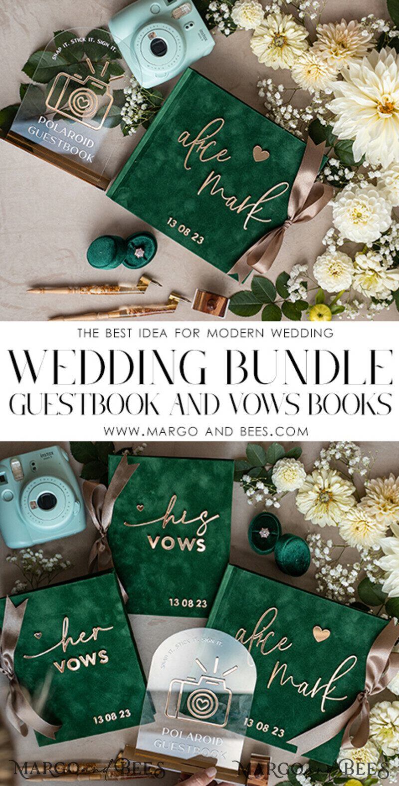 Bundle Presonalised Wedding Guest Book & Custom Made Wedding Vows set of two - Bundle guestbook and vows books-6