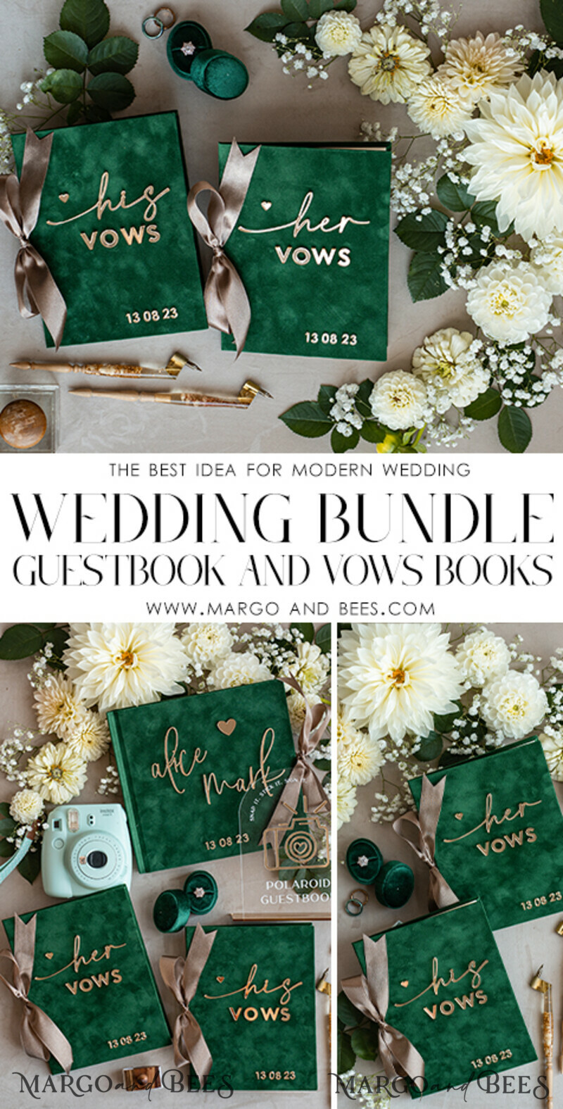 Bundle Presonalised Wedding Guest Book & Custom Made Wedding Vows set of two - Bundle guestbook and vows books-8