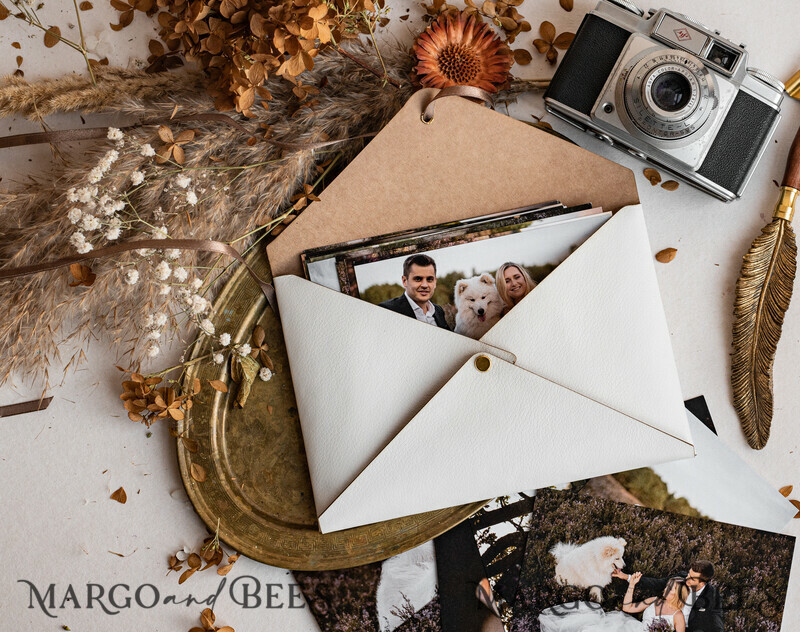 Packaging for Wedding and Family Photographers, Customized leather Envelope for Photos, engraved leather Case Prints 5x7-2