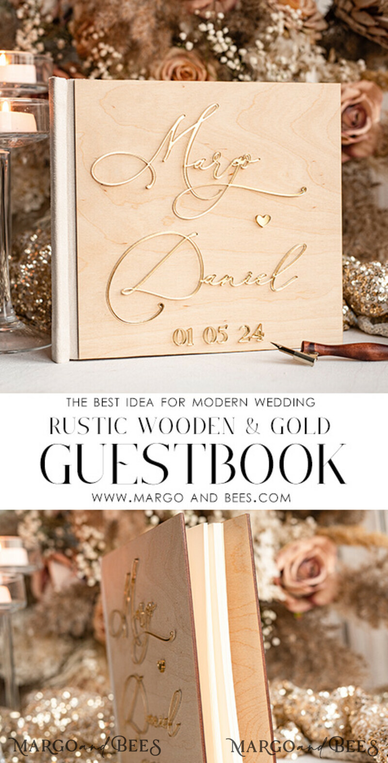 rustic wood Set Card Box Guestbook & Sign, Wedding Card Box with lock Instant Instax Guestbook, wooden Wedding Money Box Sing Guestbook Set, Card Box with slot and lock cards and gift Arch acrylic sign set-5