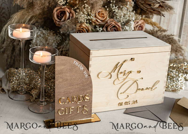 rustic wood Set Card Box & Sign, Wedding Card Box with lock cards gifts sign with stand, wooden Wedding Money Box Sing Guestbook Set-8