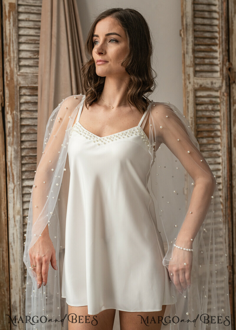 White/ Ivory nightgown with pearls Silk satin for Bride, Bridal Slip, Honeymoon lingerie-6