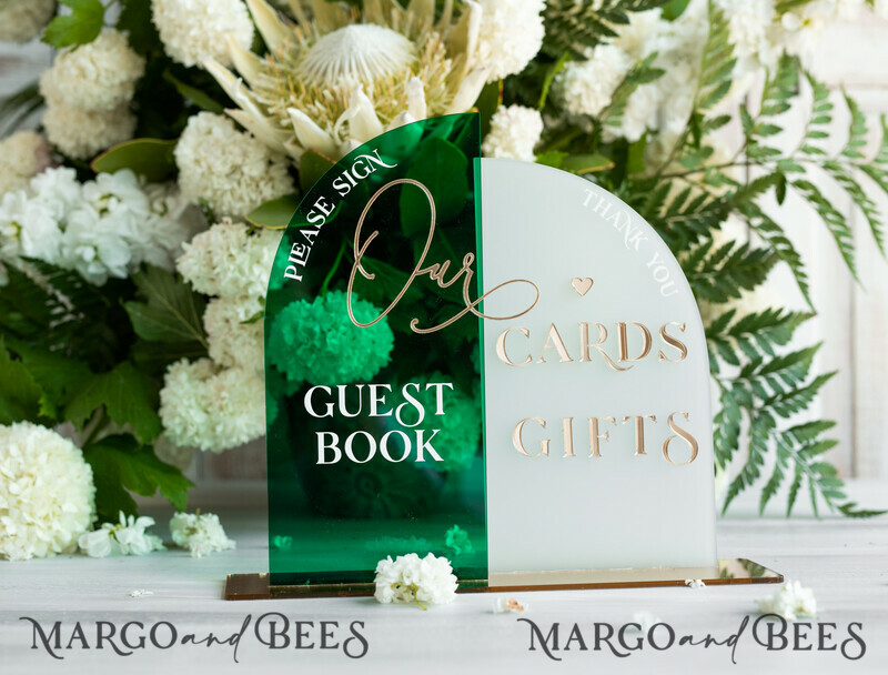 Acrylic Arch cards & guestbook sign Combo , Emerald Green and Frosted Acrylic & gold-4