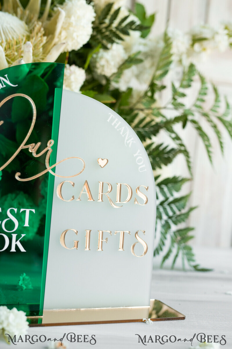 Acrylic Arch cards & guestbook sign Combo , Emerald Green and Frosted Acrylic & gold-11