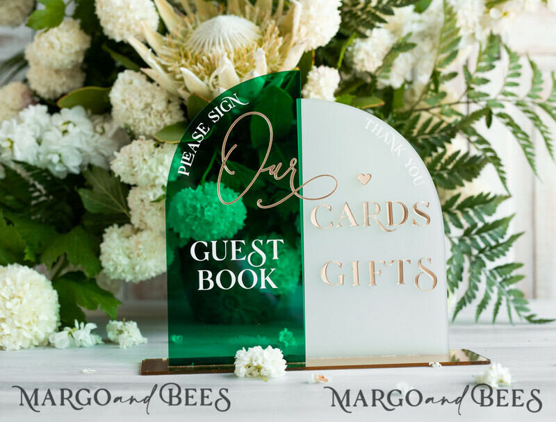 Acrylic Arch cards & guestbook sign Combo , Emerald Green and Frosted Acrylic & gold-14