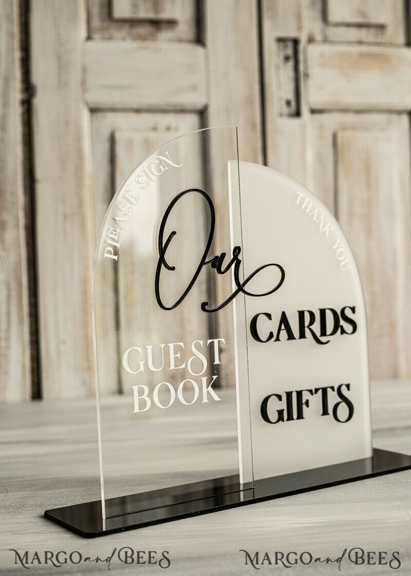 Luxury Acrylic Wedding Sign & Card Box Set – Clear, Frosted & Black Plexiglass Guestbook Sign Combo for Modern Elegant Weddings-1