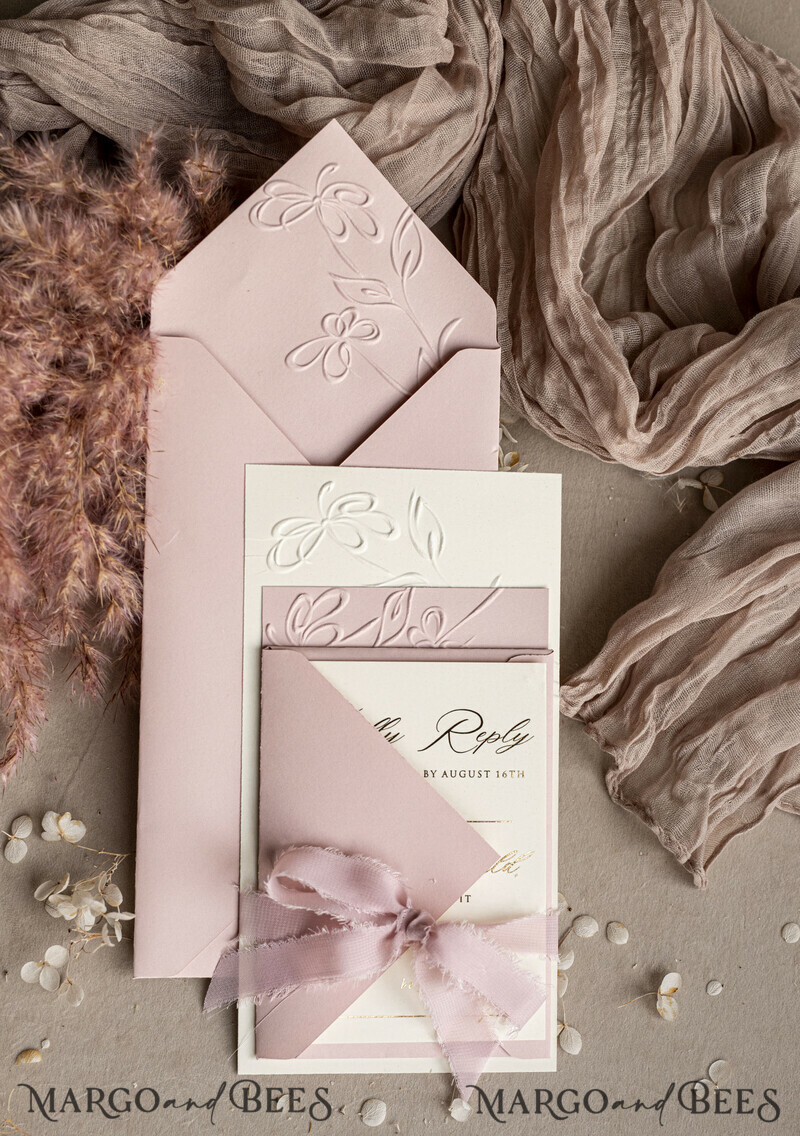 Blush Pink is a beautiful and romantic color that is perfect for a wedding. It is a vivid and bold hue that can be used to create a distinguished look. Blush Pink is a beautiful and romantic color that is perfect for a wedding. It is a vivid and bold hue that can be used to create a distinguished look. Personalised Embossed Blind Blush Pink Gold Wedding Invitation.-15