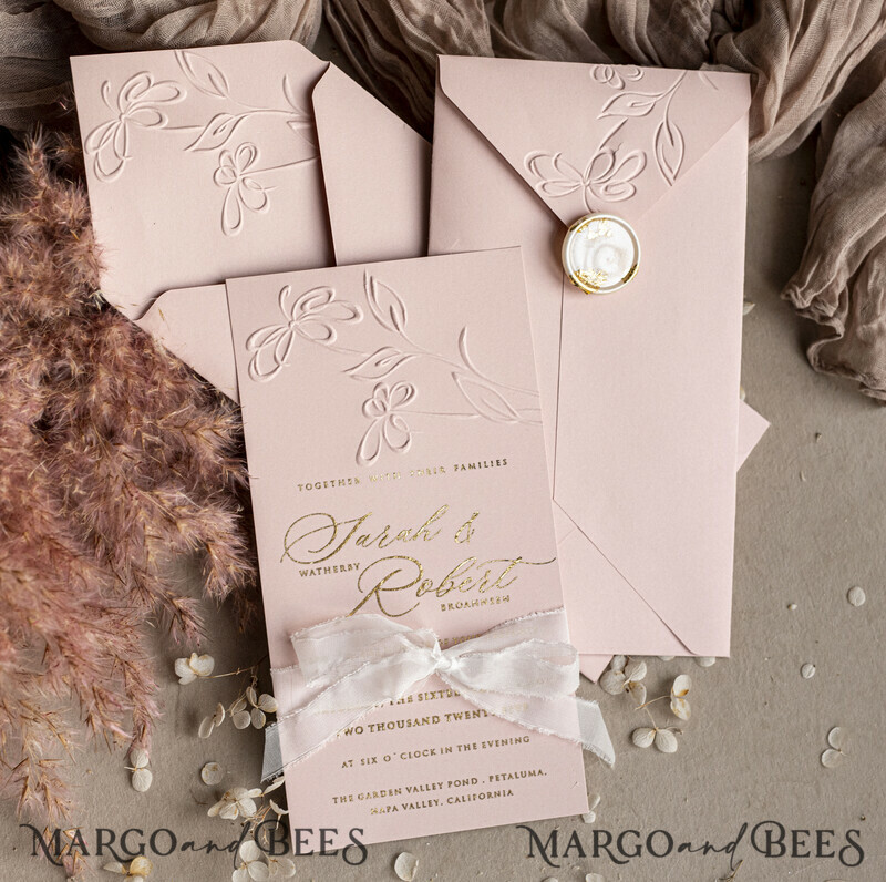 Blush Pink is a beautiful and romantic color that is perfect for a wedding. It is a vivid and bold hue that can be used to create a distinguished look. Blush Pink is a beautiful and romantic color that is perfect for a wedding. It is a vivid and bold hue that can be used to create a distinguished look. Personalised Embossed Blind Blush Pink Gold Wedding Invitation.-20