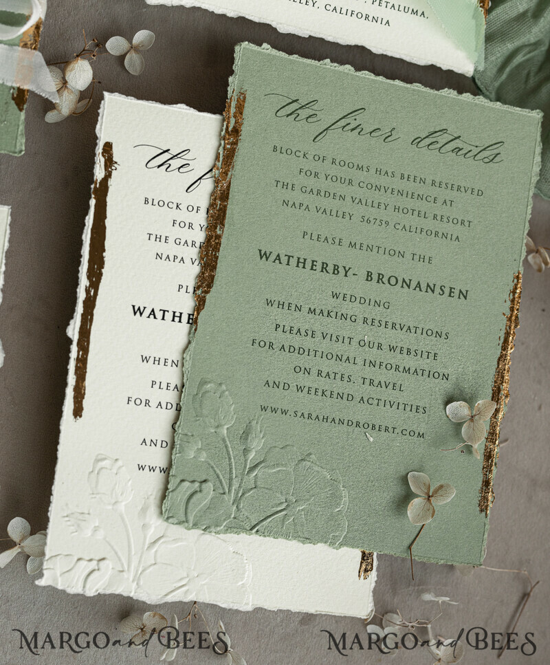 Sage green Wedding? Personalized Embossed Blind Sage green Gold Wedding Invitation, it is great choice! Golden greenery deboss Roses Floral Wedding Invitation-7