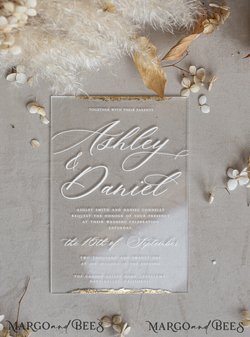 Ivory Beaded Wrapping Wedding Invitations, Elegant Clear Acrylic Wedding Cards, Plexi Transparent Wedding Invites, Wedding Invitation Suite with Pearls-29