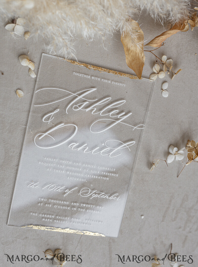 Ivory Beaded Wrapping Wedding Invitations, Elegant Clear Acrylic Wedding Cards, Plexi Transparent Wedding Invites, Wedding Invitation Suite with Pearls-31