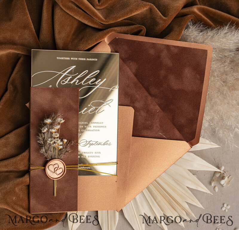 These fall wedding colors will help you create a stunning fall celebration. Burnt orange Acrylic Wedding Invites. Fall Mirror gold Wedding Invitations.-19