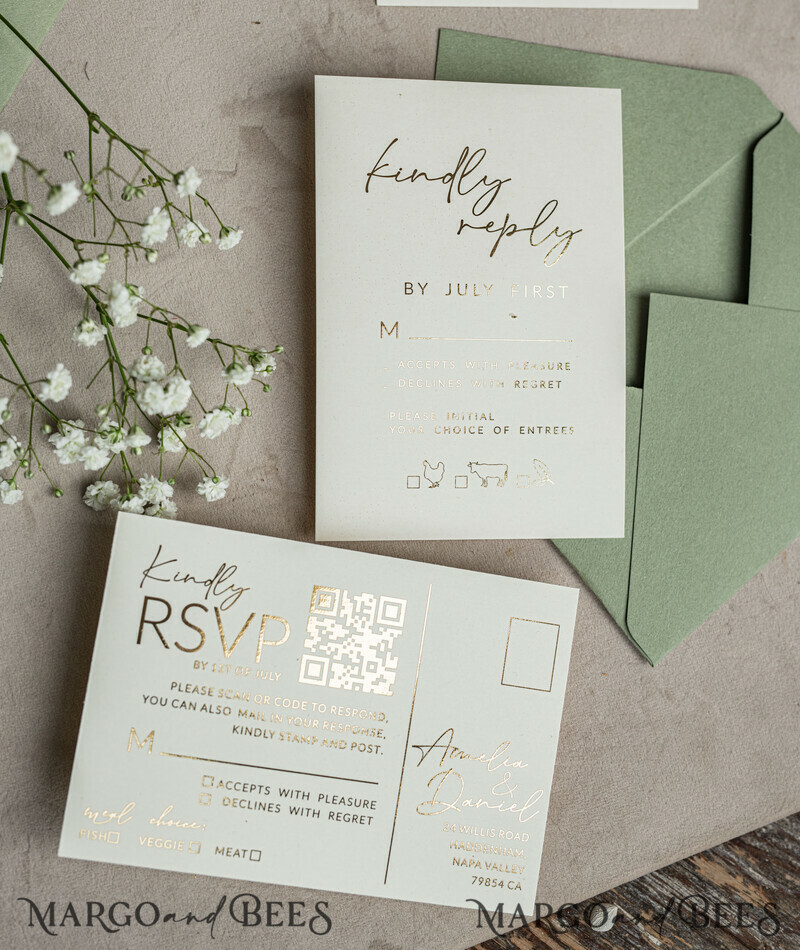 Wedding invitations with sage green. Elegant transparent wedding invitations with gypsophila , Baby Breath-11