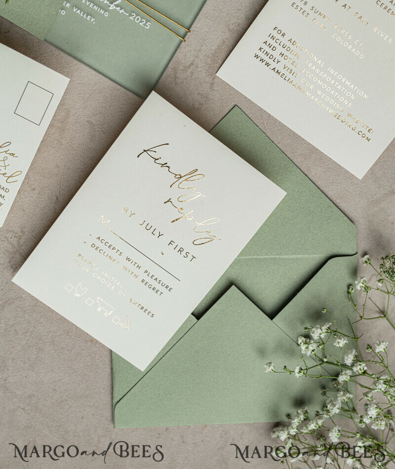 Wedding invitations with sage green. Elegant transparent wedding invitations with gypsophila , Baby Breath-19