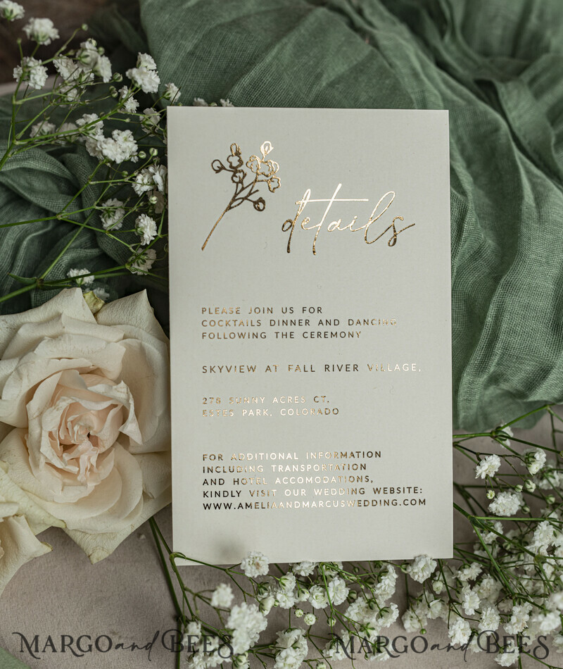Wedding invitations with sage green. Elegant transparent wedding invitations with gypsophila , Baby Breath-9