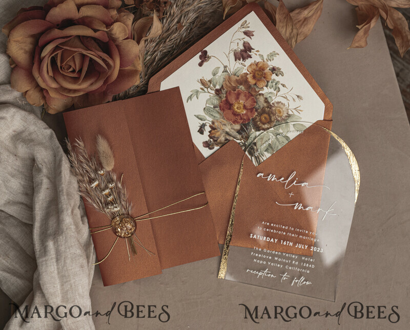 Fall Terracotta Clear Arched Wedding Invitation. The most beautiful wedding invitations for autumn.-1