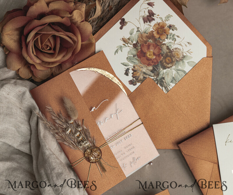 Fall Terracotta Clear Arched Wedding Invitation. The most beautiful wedding invitations for autumn.-14