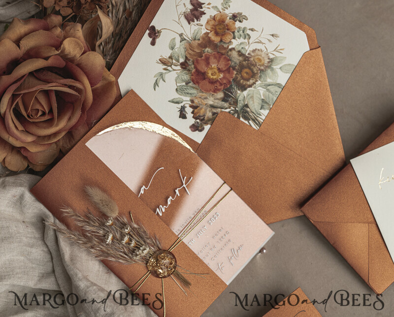Fall Terracotta Clear Arched Wedding Invitation. The most beautiful wedding invitations for autumn.-18