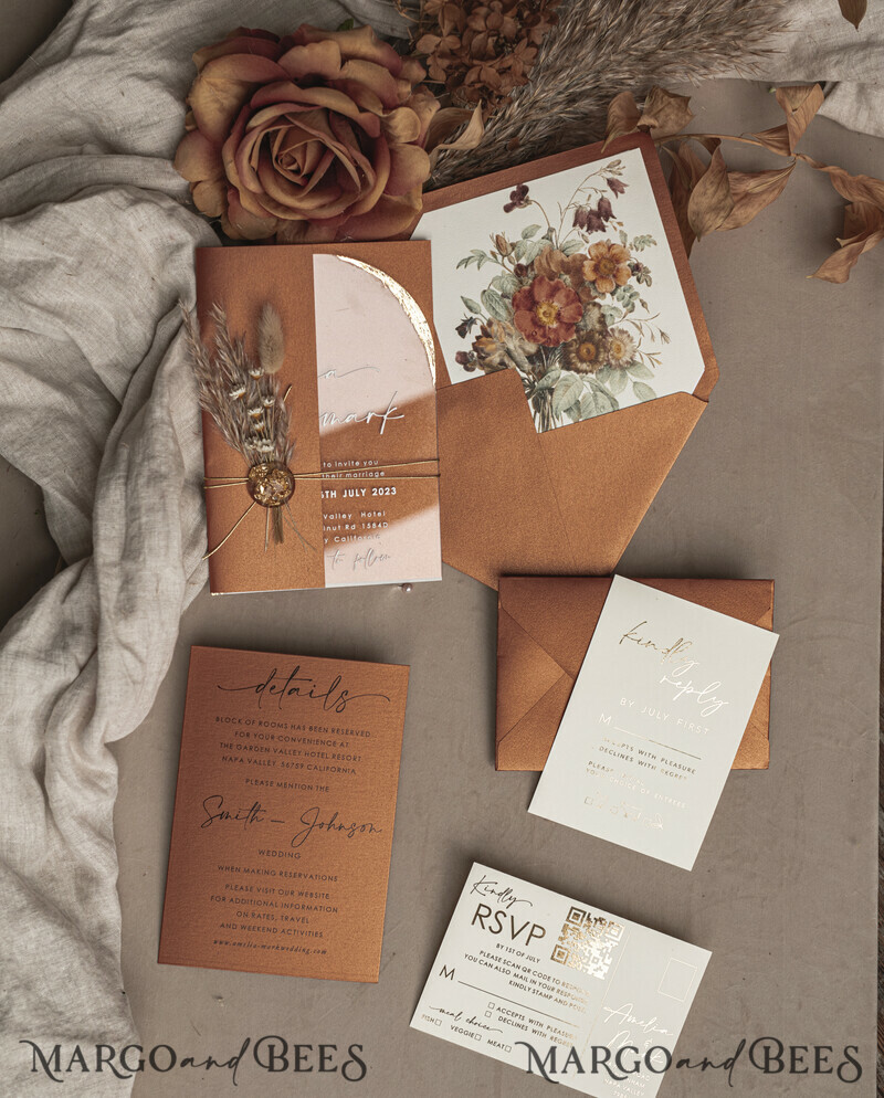 Fall Terracotta Clear Arched Wedding Invitation. The most beautiful wedding invitations for autumn.-19