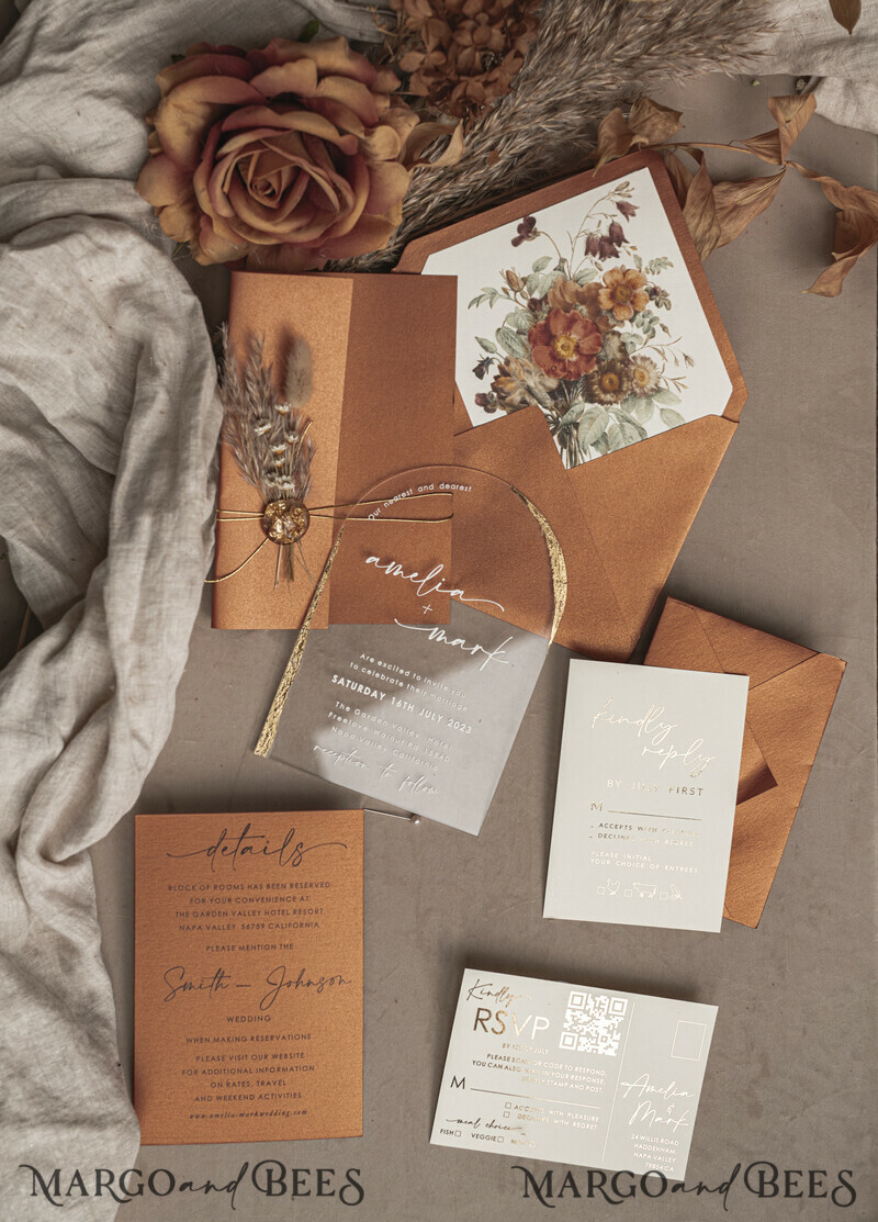 Fall Terracotta Clear Arched Wedding Invitation. The most beautiful wedding invitations for autumn.-5