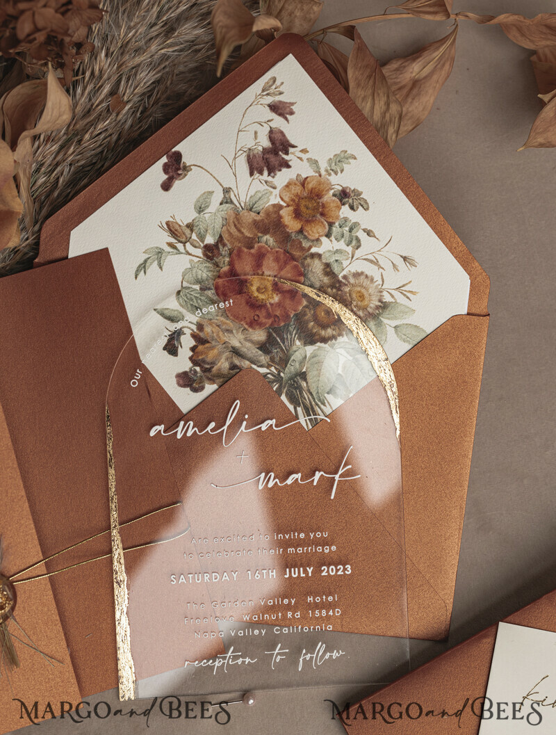 Fall Terracotta Clear Arched Wedding Invitation. The most beautiful wedding invitations for autumn.-6